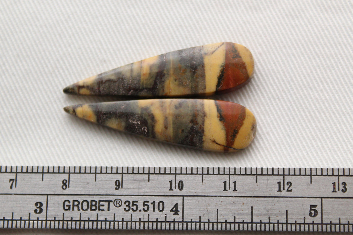 Nice Pair of Australian Jasper Cabochons teardrop yellow gray terra cotta