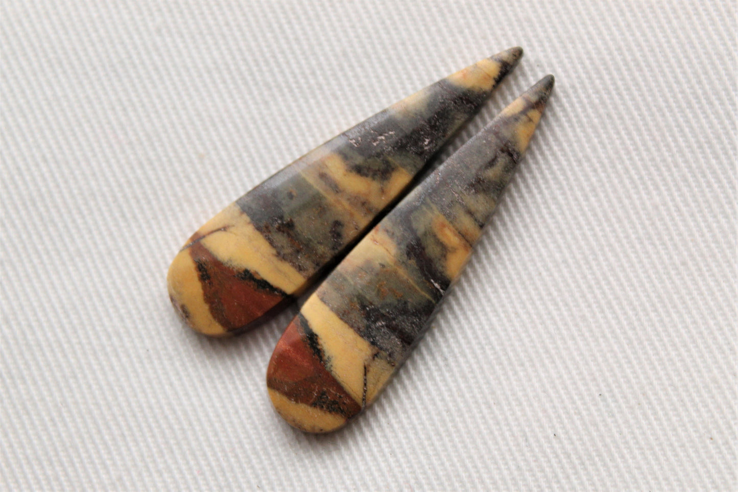 Nice Pair of Australian Jasper Cabochons teardrop yellow gray terra cotta