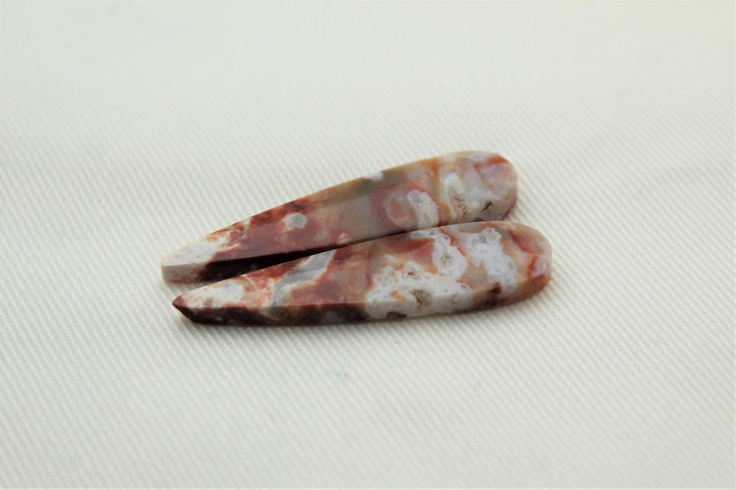 Pair of Indonesian Jasper Cabochons white red gemstones