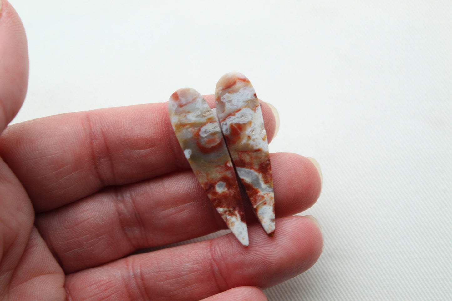 Pair of Indonesian Jasper Cabochons white red gemstones