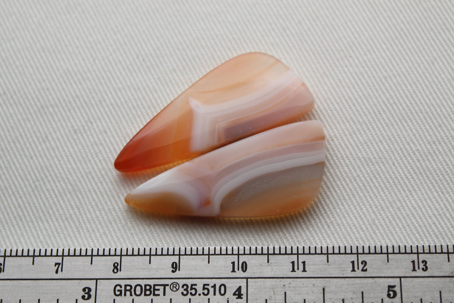 Paire de Cabochons Agates Bandes blanc pêche