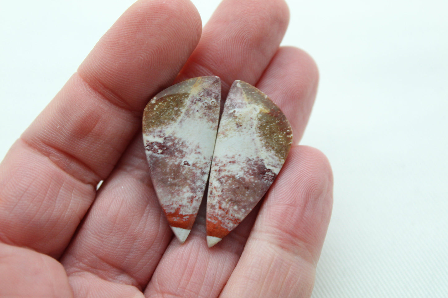 Indonesian Jasper Pair Cabochons gemstones white