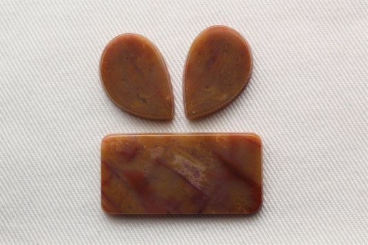 Set of Fossil Wood cabochons natural beige red rectangle gemstones