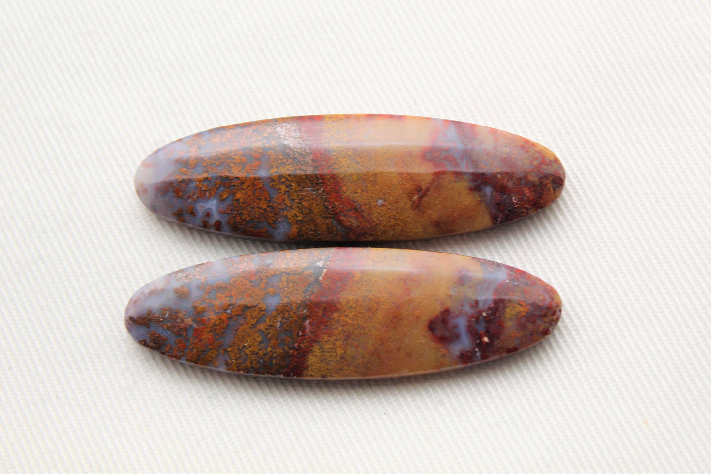 Large Pair Indonesian Plume Agate Cabochons gemstone natural