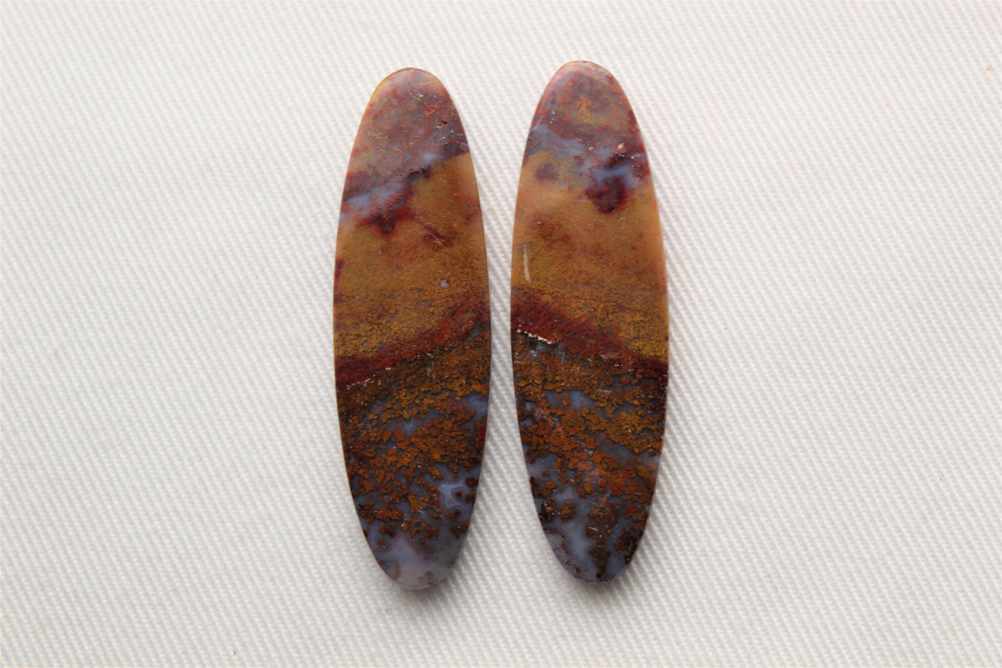 Large Pair Indonesian Plume Agate Cabochons gemstone natural