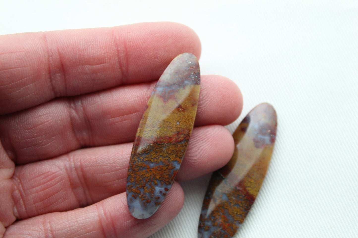 Large Pair Indonesian Plume Agate Cabochons gemstone natural