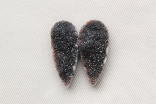 Black Druzy Pair Cabochons Drops