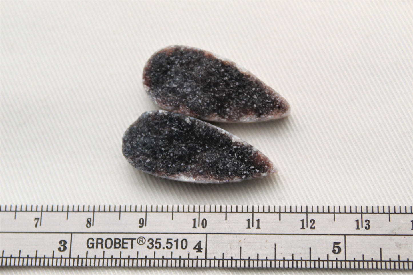 Black Druzy Pair Cabochons Drops