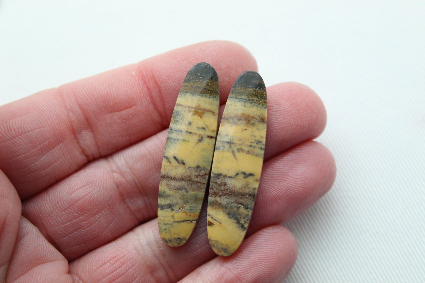 Jolie Paire de Cabochons Jaspe Australien jaune gris marron