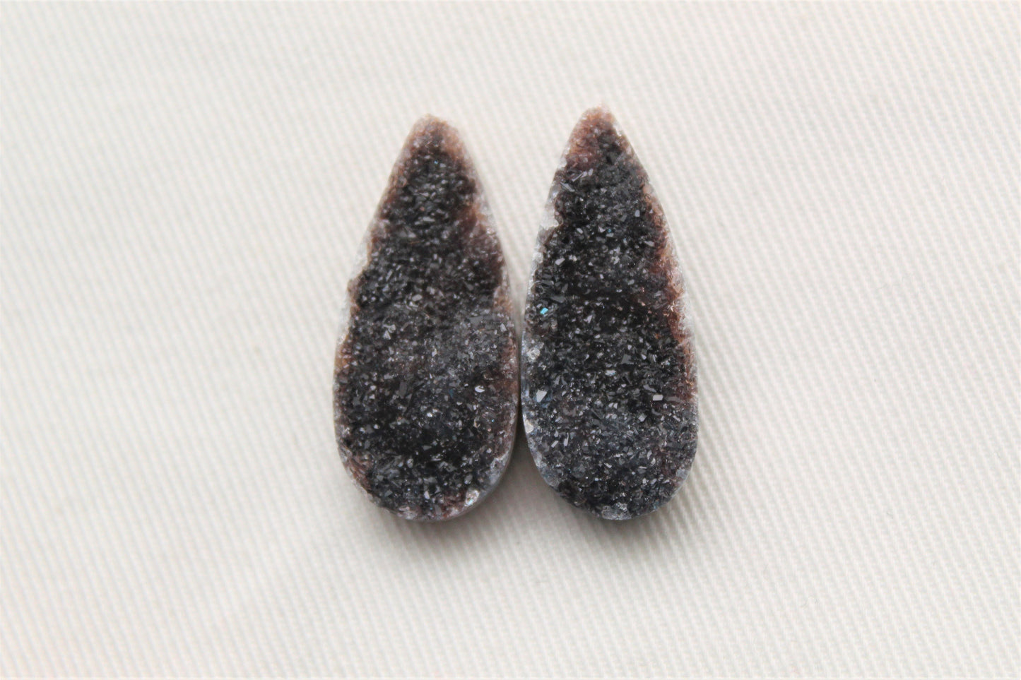 Black Druzy Pair Cabochons Drops