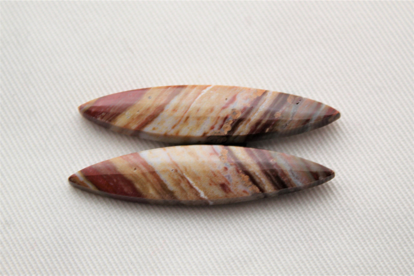 Marquise pair of Petrified Wood Cabochons red