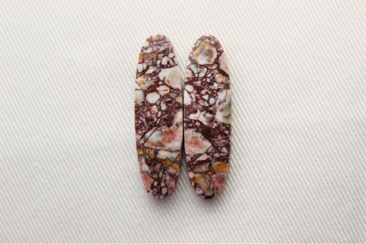 Pair Indonesian Picasso Jasper cabochon Gemstone white brown