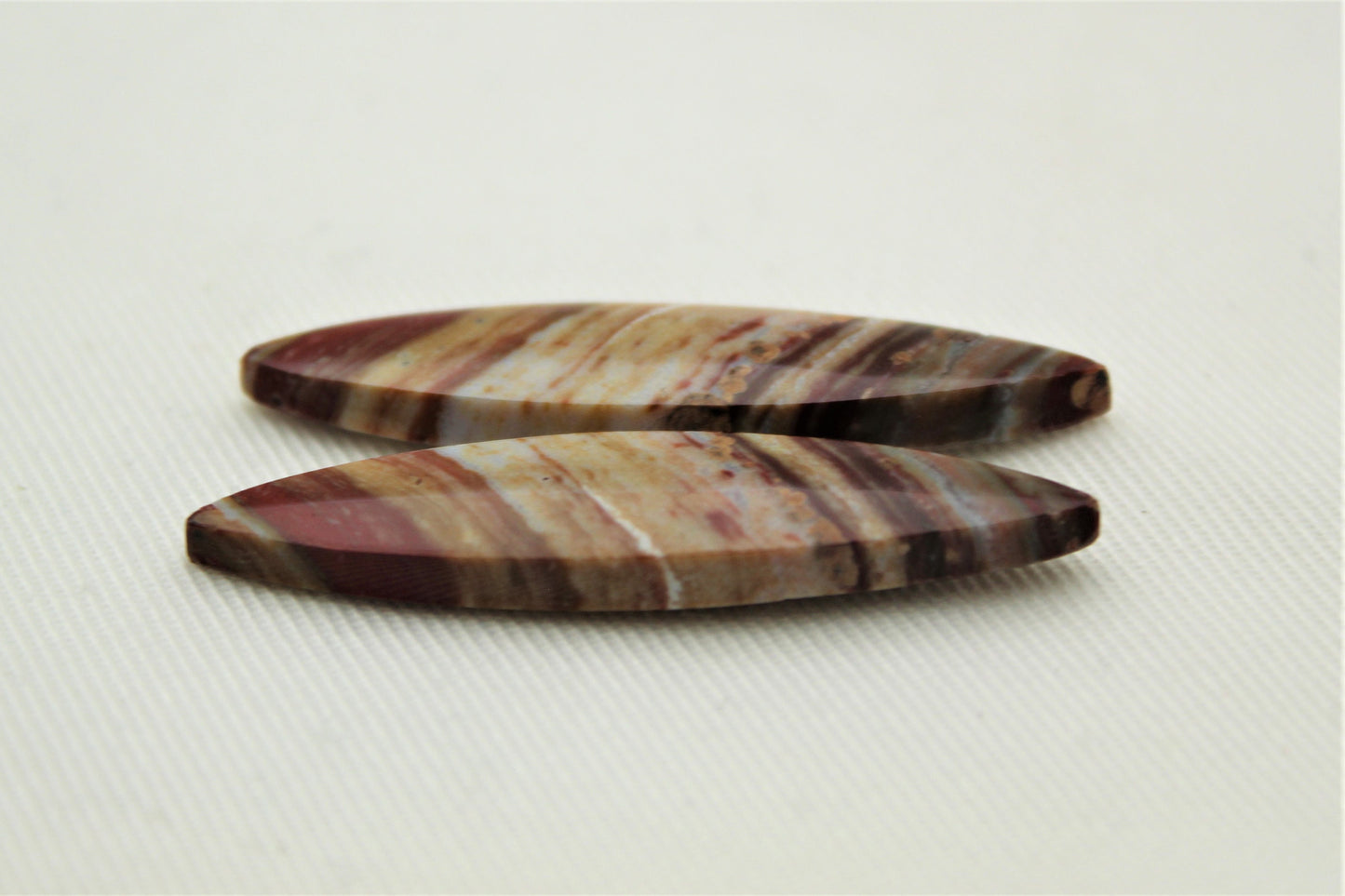 Marquise pair of Petrified Wood Cabochons red