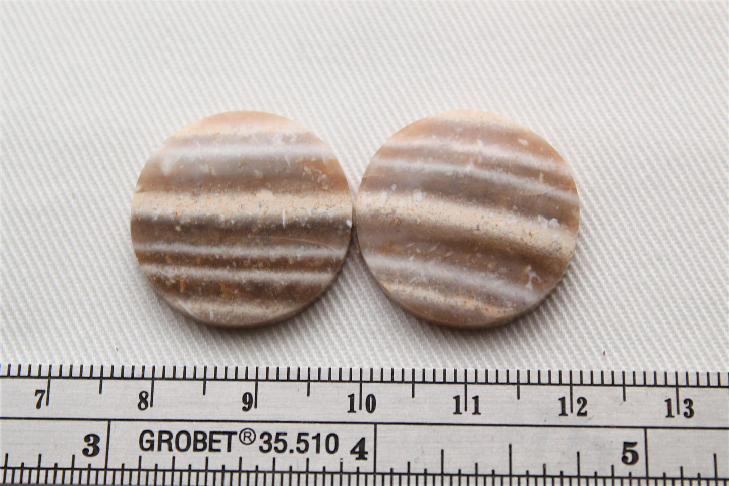 Paire de Cabochons Jaspe beige rubané rond 22MM