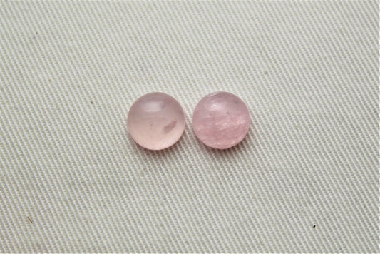 TWO Pink Quartz cabochons Gemstones round 10MM