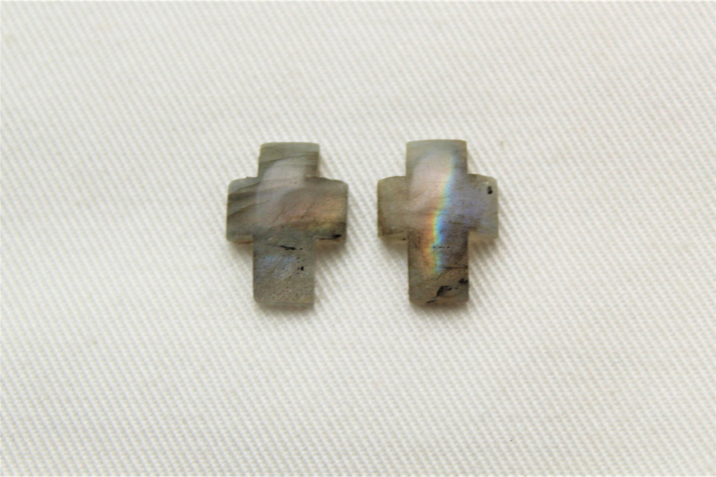 TWO Labradorite Cabochon Gemstones CROSS 12x16MM