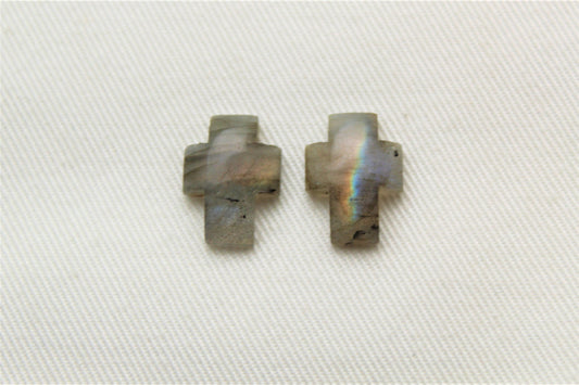 TWO Labradorite Cabochon Gemstones CROSS 12x16MM