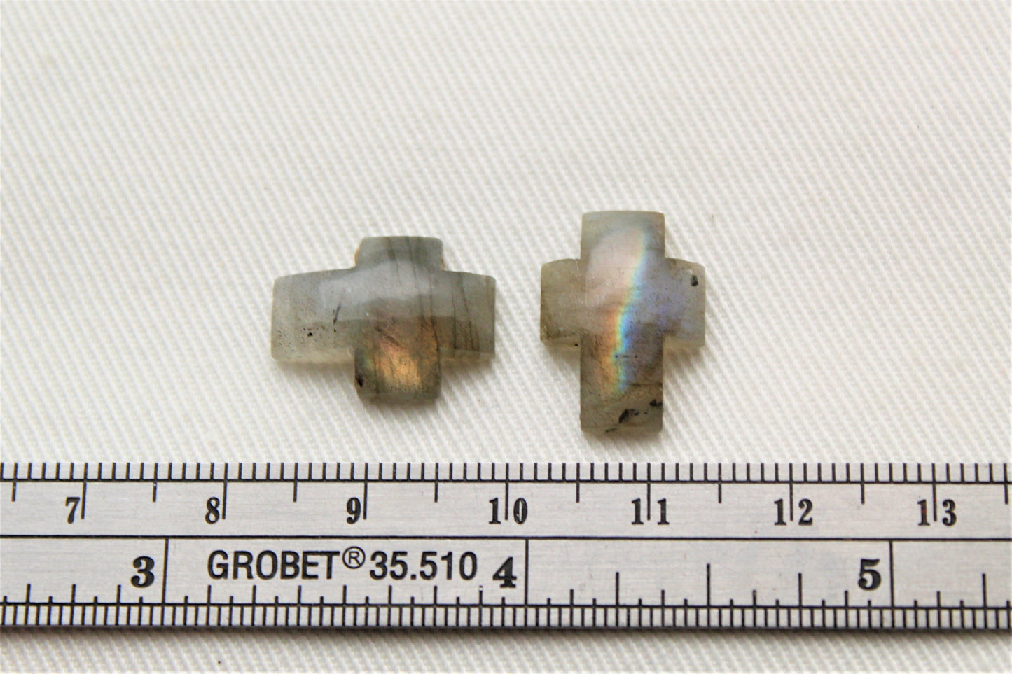 TWO Labradorite Cabochon Gemstones CROSS 12x16MM