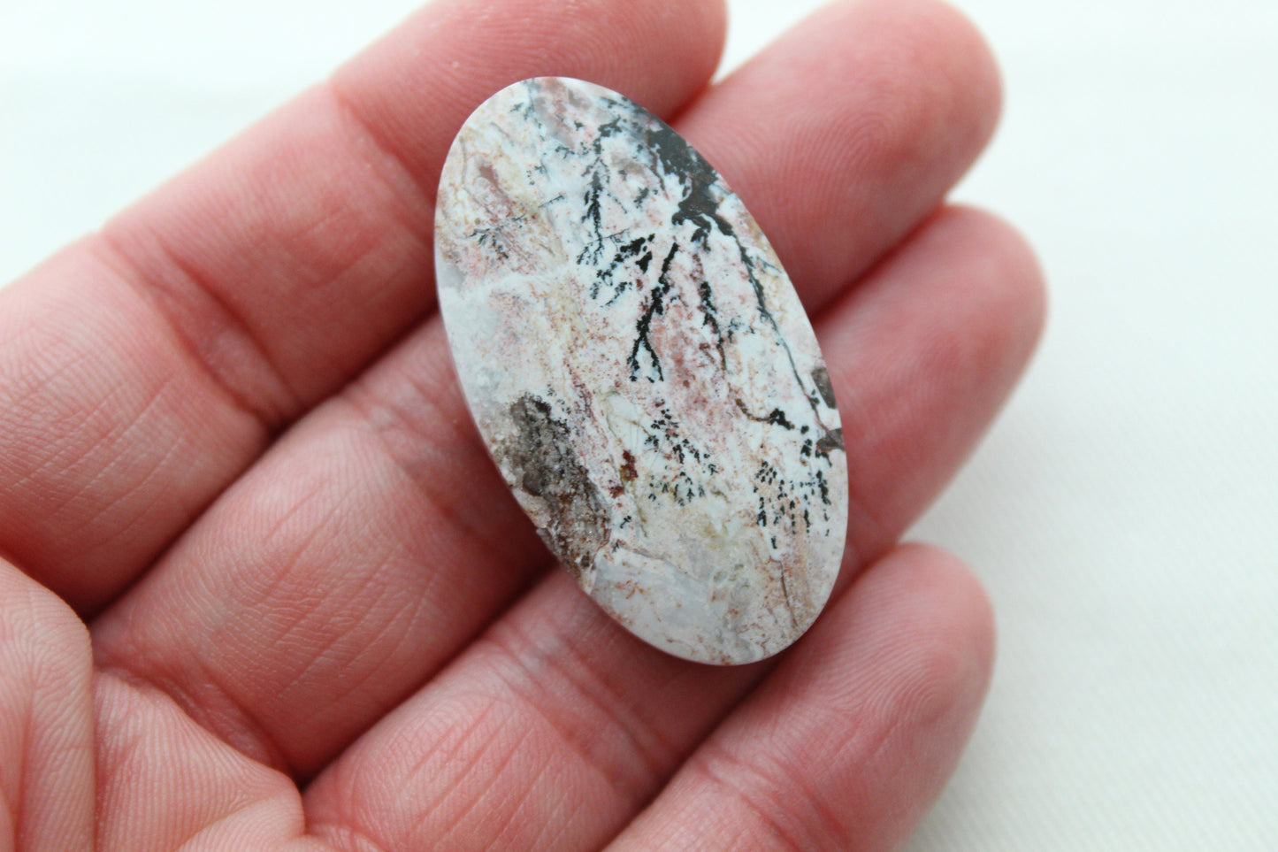 Dendritic Agate Cabochon Gemstone Oval white black gemstone