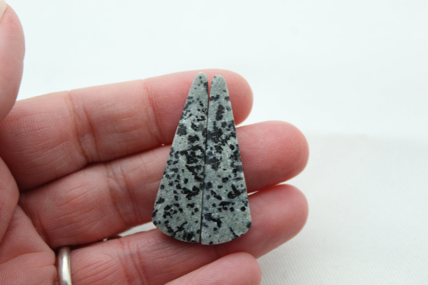 Dalmatian Jasper pair shape gray gemstone cabochon