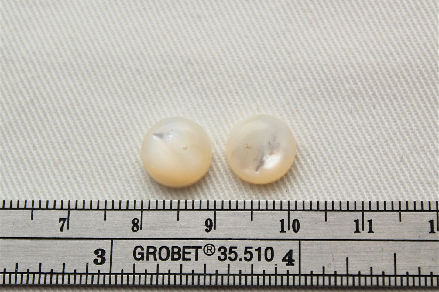 TWO Mother of Pearl cabochons Gemstones round 10MM