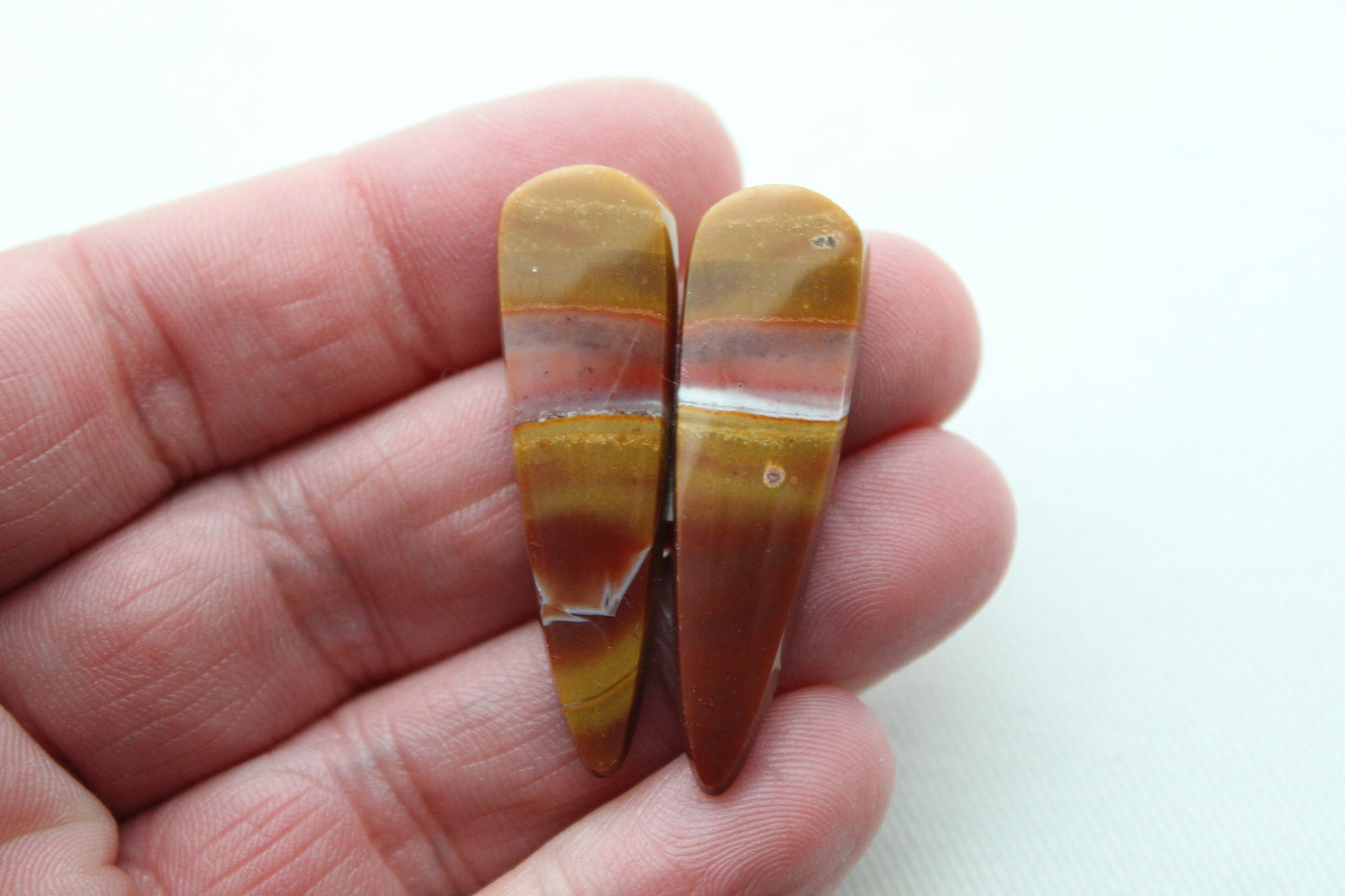 Pair of Indonesian Jasper Cabochons yellow red gemstones